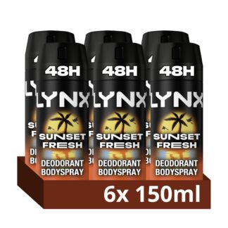 Lynx XL Sunset Fresh Deodorant for Men Multipack With Mango and Mandarin Scent Long Lasting Fragrance with 48 Hours All over Freshness Aluminium Free Body Spray 150ml, 6 Pack