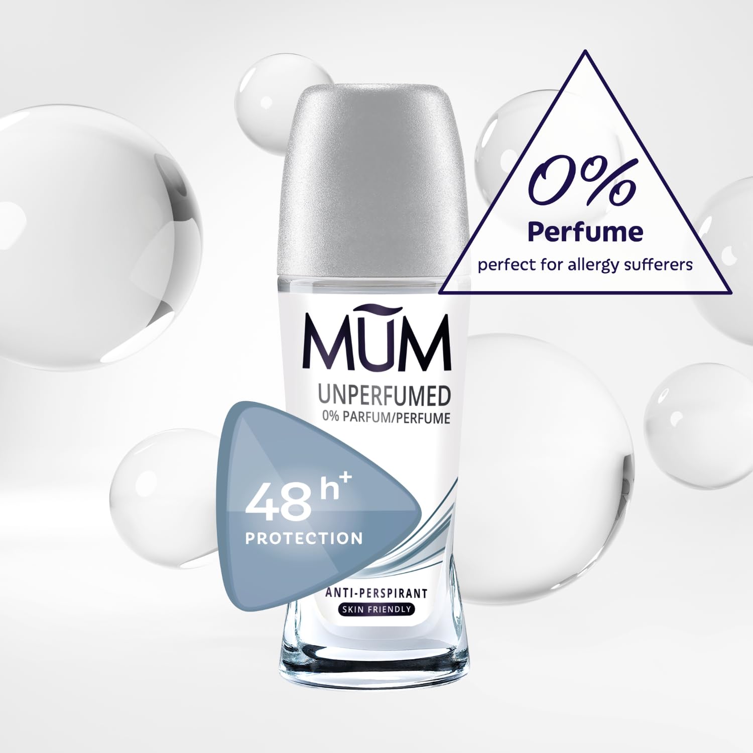 Mum Unperfumed Roll On Deodorant, 48 Hours Plus Protection, Alcohol Free Womens Mens Deodorant, Anti-Perspirant, Vegan, Sustainable Glass Bottle, Fragrance Free, 50 ml, Pack of 6 - Image 6