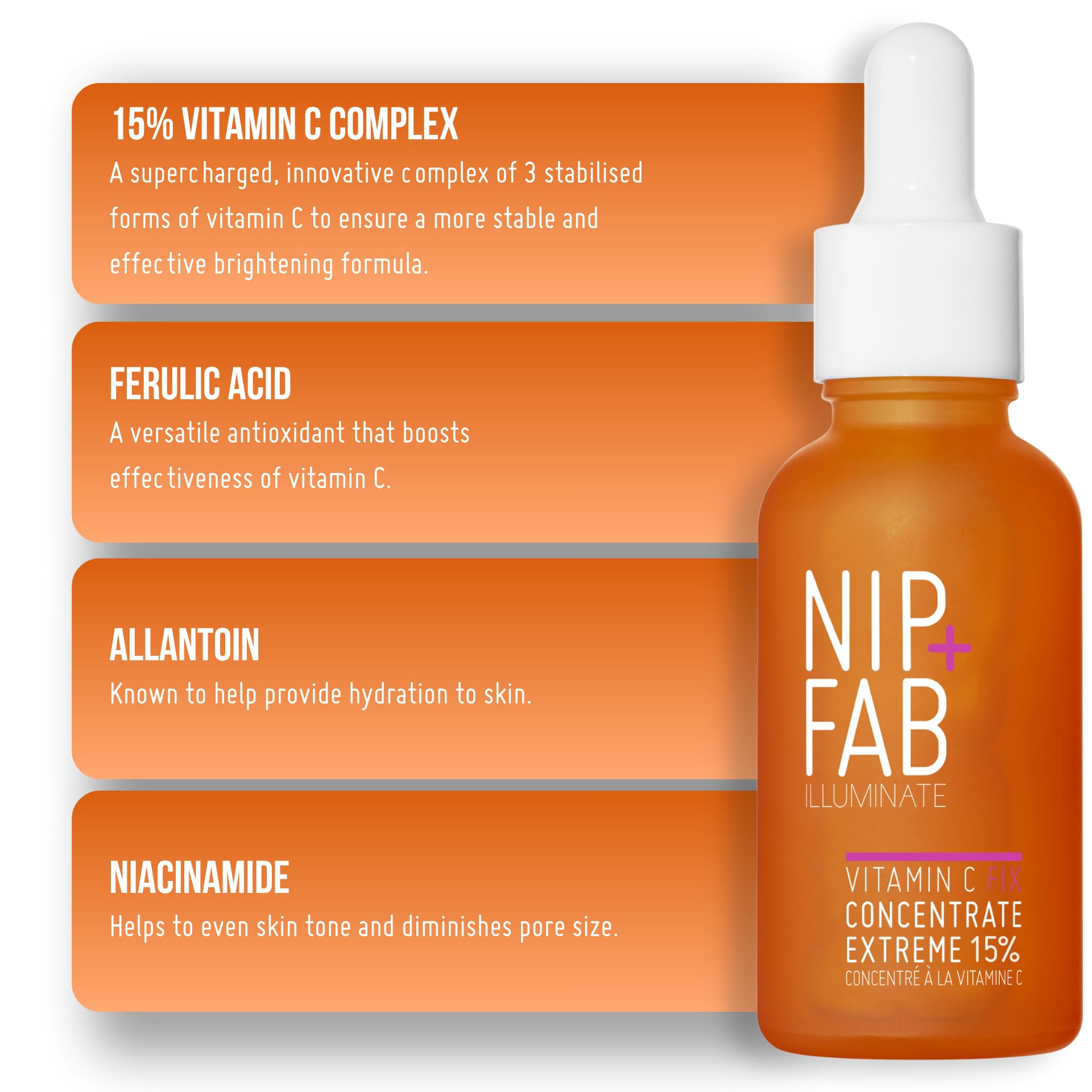 Nip+Fab Vitamin C Fix Concentrate Extreme, 15% Active Complex, 30 ml | Brightening Face Serum, Triple Vitamin C Complex, Ferulic Acid Booster, Niacinamide Barrier Support, Anti-Aging Glow - Image 4