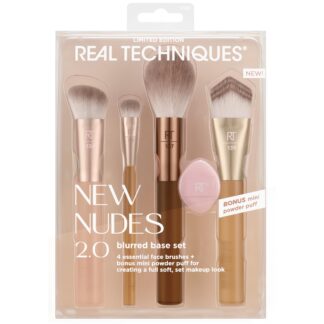 Real Techniques New Nudes 2.0 Blurred Base Kit, Soft Bristles, Set of 5 | Face Makeup Brushes Kit, Powder Puff Included, Seamless Blending of Cream, Liquid & Powder Formulas, Vegan & Cruelty-Free