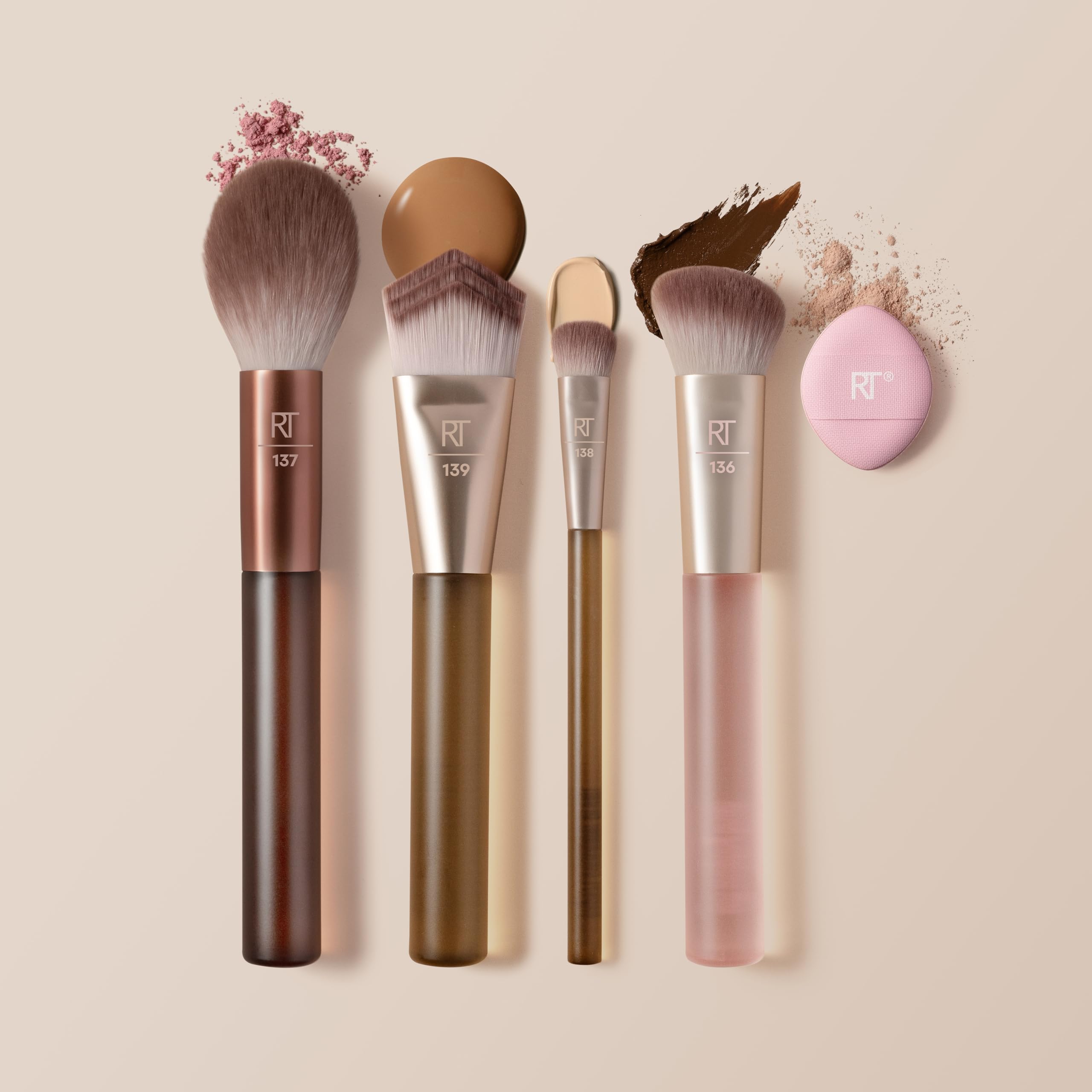 Real Techniques New Nudes 2.0 Blurred Base Kit, Soft Bristles, Set of 5 | Face Makeup Brushes Kit, Powder Puff Included, Seamless Blending of Cream, Liquid & Powder Formulas, Vegan & Cruelty-Free - Image 4